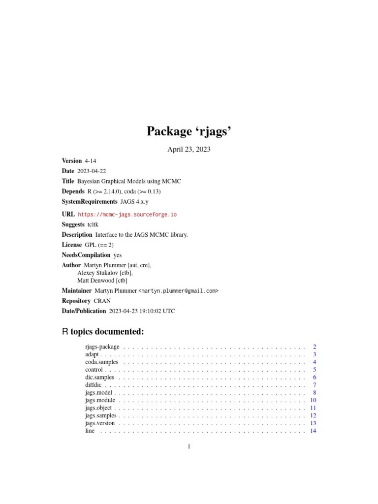 RJAGS Package in R PDF Computer Programming Applied Mathematics