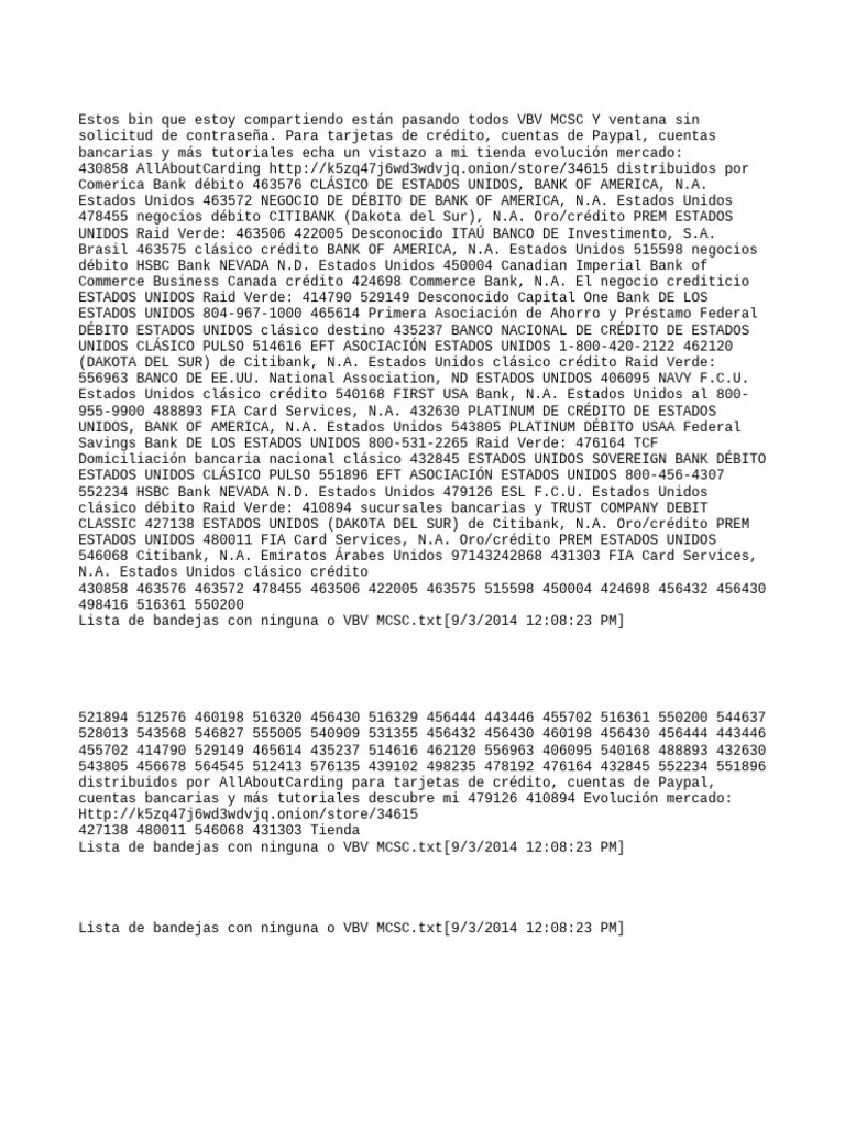 List of BINS With No VBV or MCSC PDF Tarjeta de crédito Tarjeta