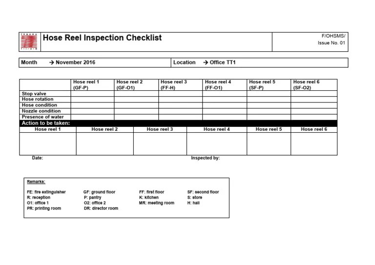 Hose Reel Inspection Checklist (Office) PDF