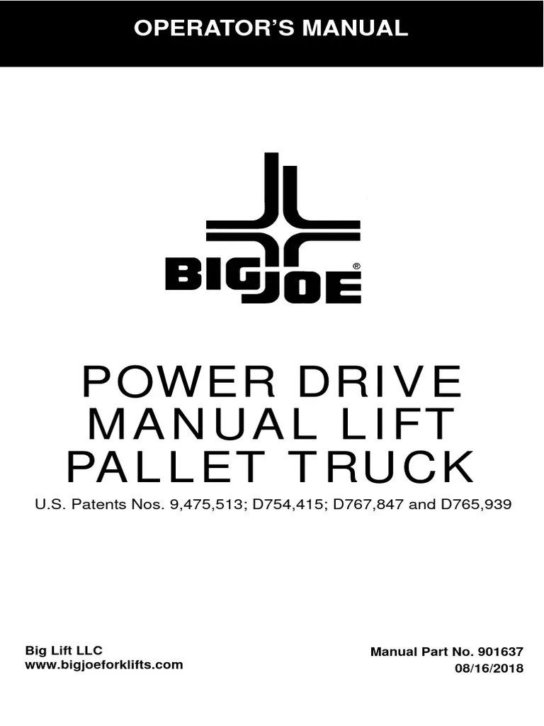 Big Joe P33 Electric Pallet Jack Operator's Manual PDF Elevator Truck