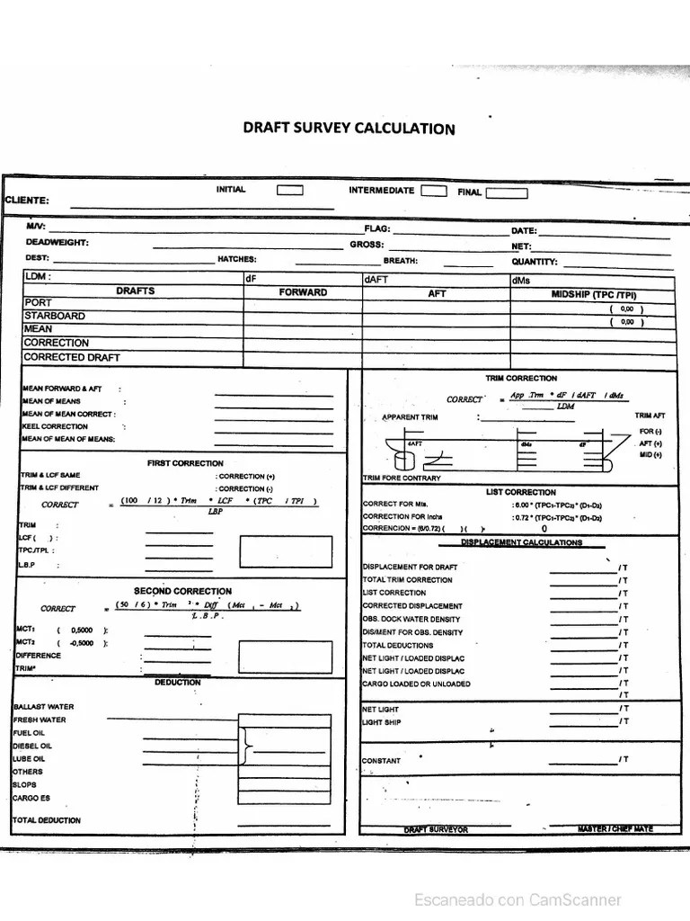DRAFT SURVEY CALCULATION PDF
