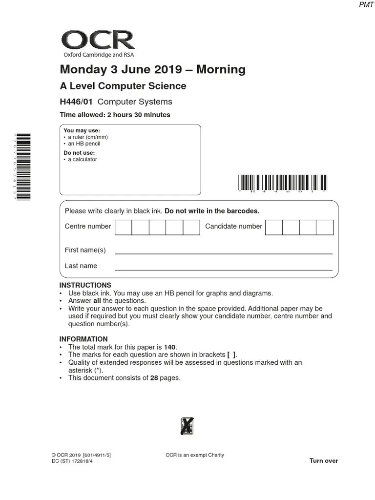 June 2019 QP Paper 1 OCR Computer Science ALevel Download Free PDF Streaming Media Dvd