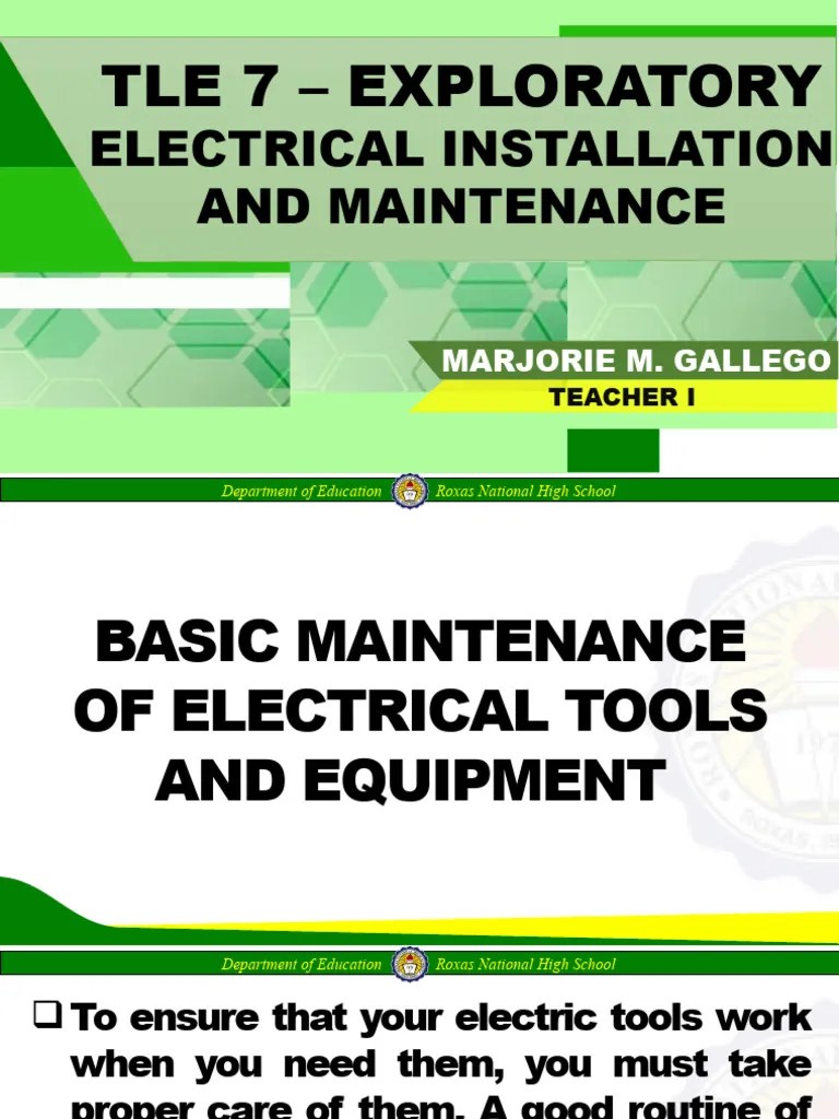 Q4WK7DAY2BASICMAINTENANCEOFELECTRICALTOOLSANDEQUIPMENT PDF