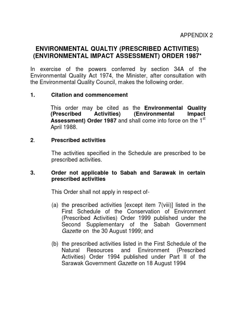 Environmental Qualtiy (Prescribed Activities) (Environmental Impact