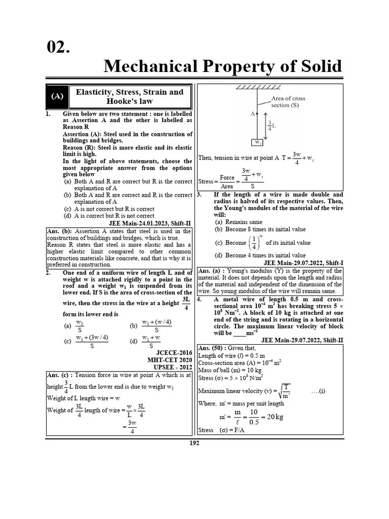 YCT Mechanical Properties of Solids NEET JEE Questions Practice PDF