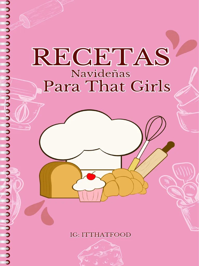 Pink White Simple Cute Baking Recipes Book Cover PDF Panes Caldo