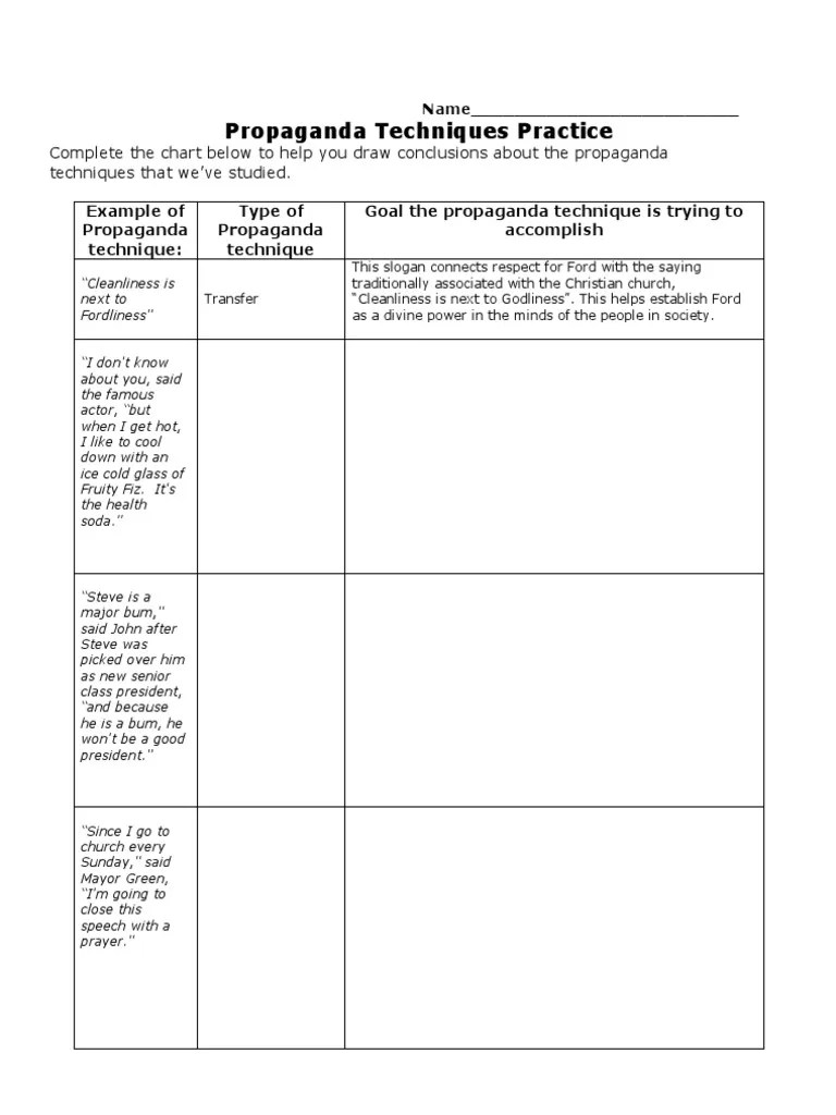 Propaganda Worksheet