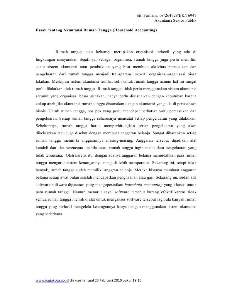 Essay Tentang Akuntansi Rumah Tangga | PDF