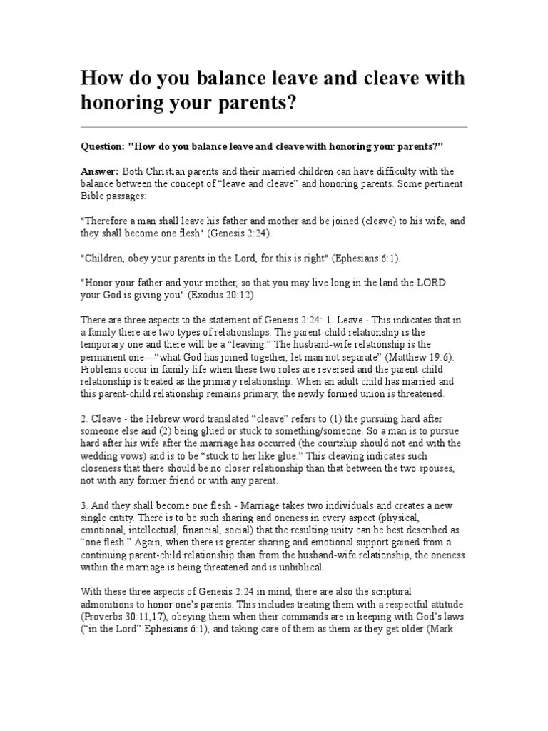 How Do You Balance Leave and Cleave With Honoring Your Parents PDF