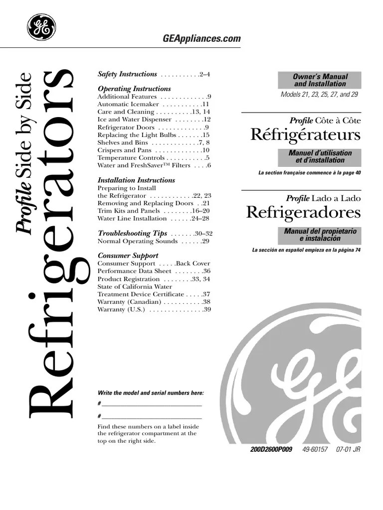 Manual de Instruções GE Profile Arctica PSS29MGMBB (112 Páginas) PDF