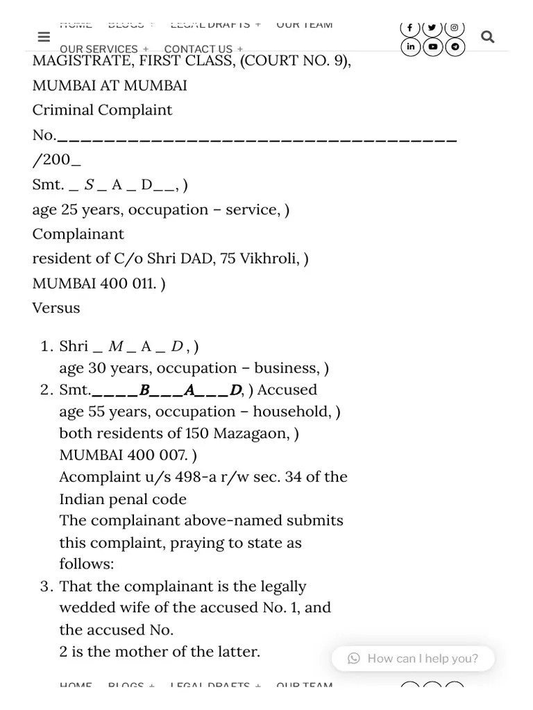 Criminal Complaint U S 498a R W Sec. 34 of The Indian Penal Code