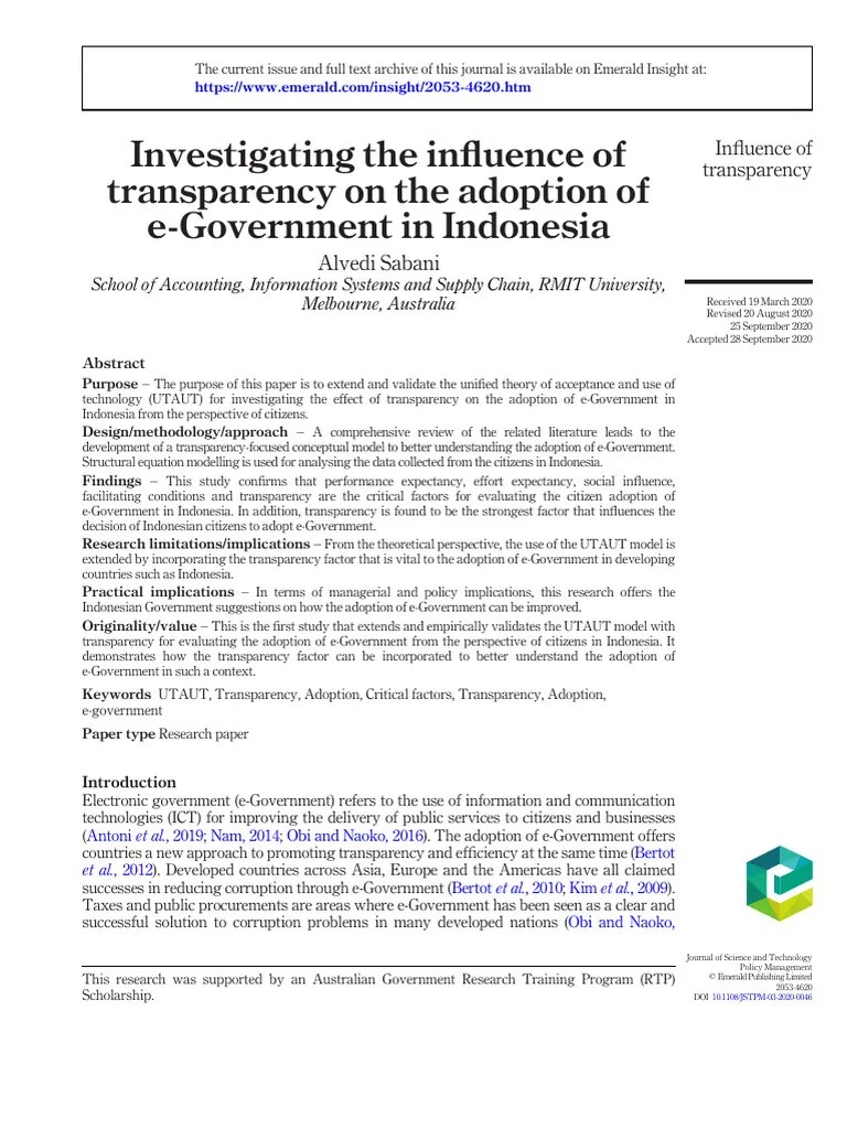 Investigating The Influence of Transparency On The Adoption of E