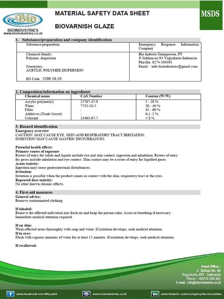 MSDS Biovarnish Glaze Download Free PDF Toxicity Firefighting