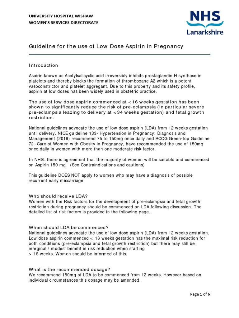 guidelinefortheuseoflowdoseaspirininpregnancy PDF Aspirin