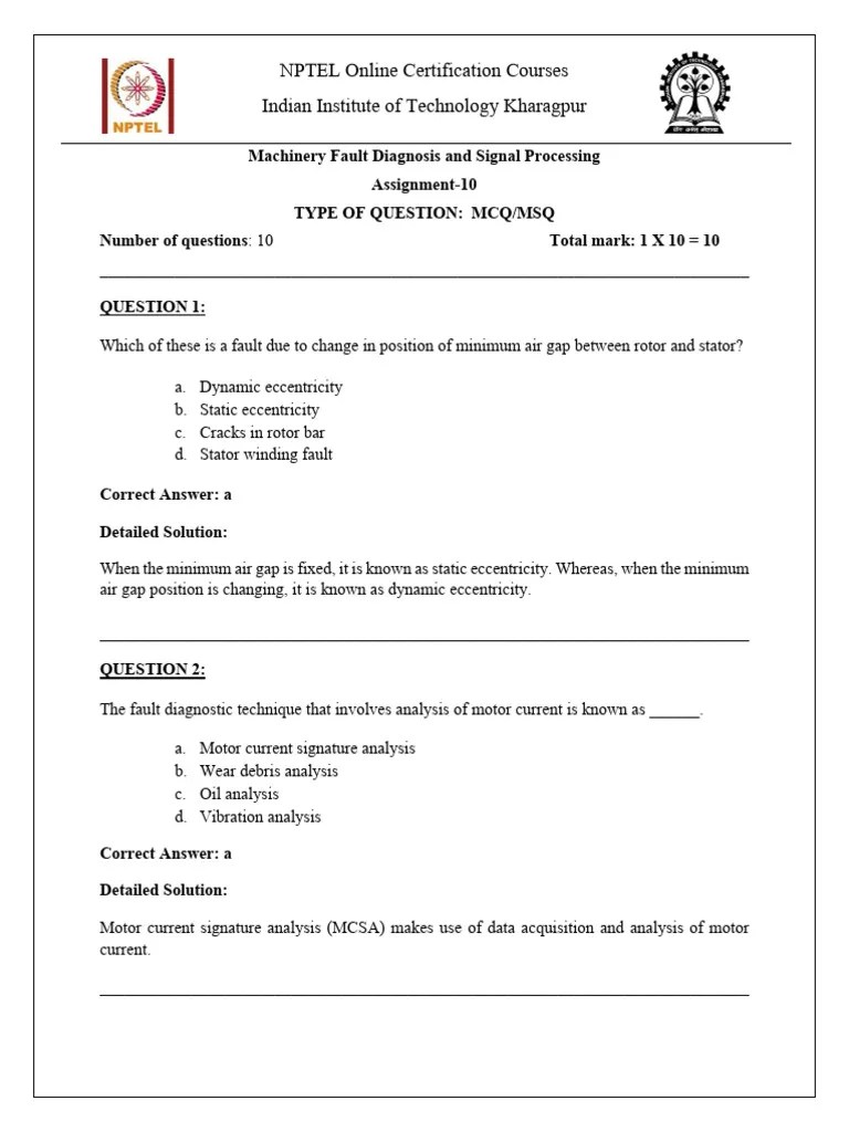 Nptel machinaryFaultandDiagnosis Assignment10 PDF Wear Electric Motor