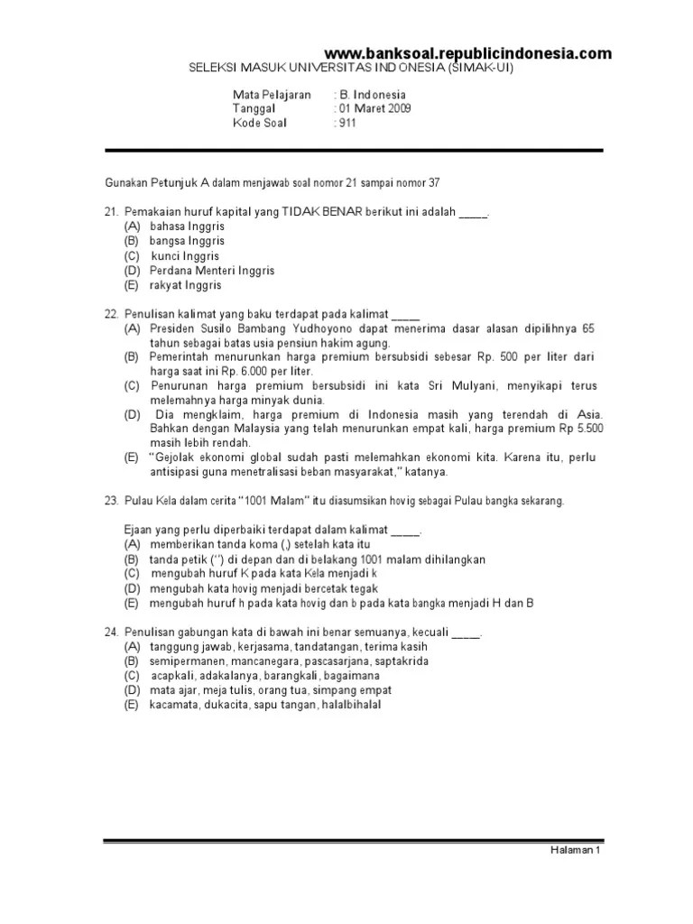 Soal Bah As A Indonesia Simakui2009 911 | PDF