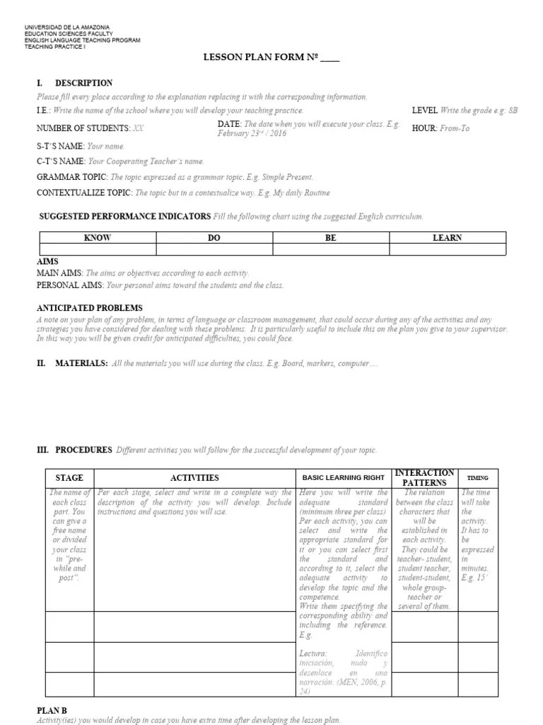 Lesson Plan - Form | PDF | Lesson Plan | Teachers