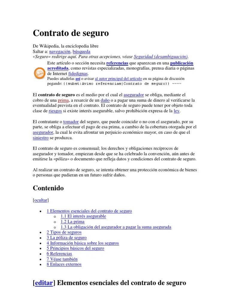 Contrato de seguro Póliza de seguros Seguro