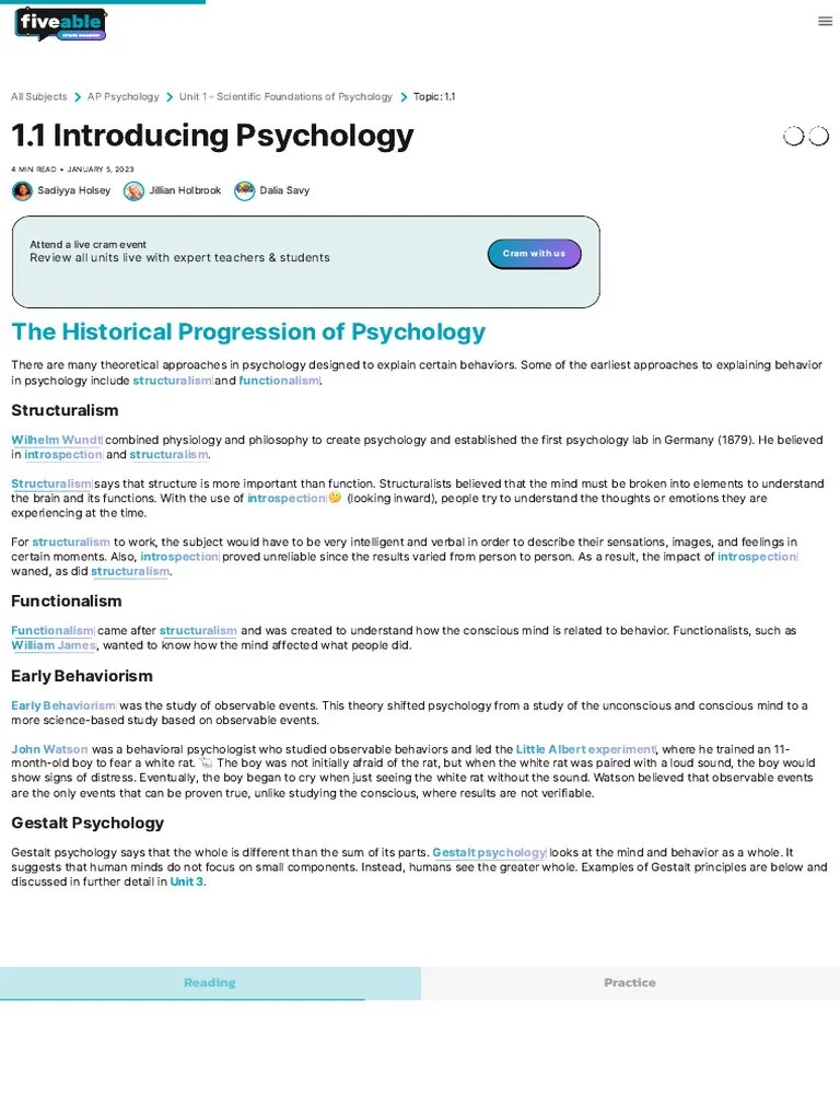 Unit 1.1 Introducing Psychology AP Psych Study Guide 2024 Fiveable
