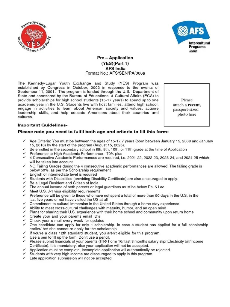 Pre Application YES Program Session 2025 26 PDF