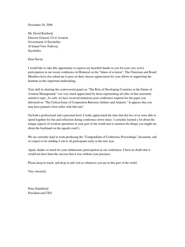 Appreciation Letter Thanking a Conference Speaker