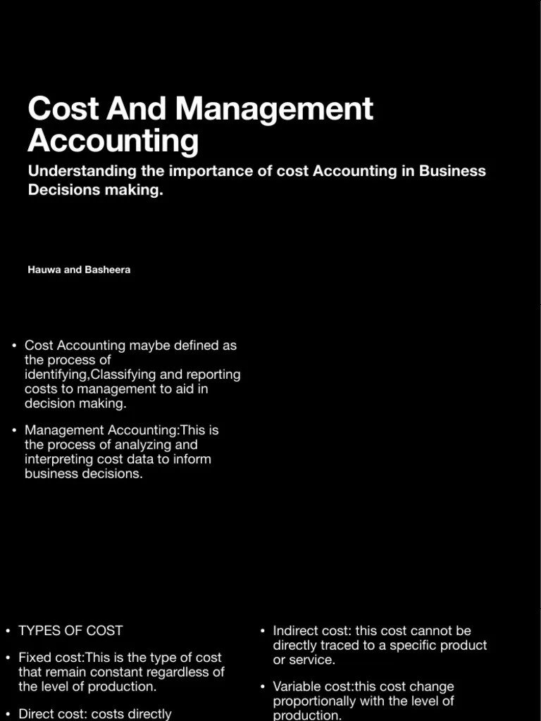 Cost and Management Accounting Understanding The Importance of Cost