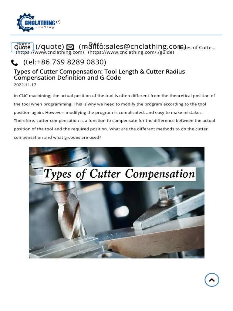 Types of Cutter Compensation Tool Length & Cutter Radius Compensation