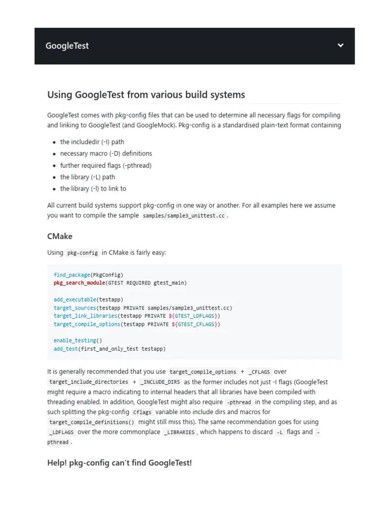 Using GoogleTest From Various Build Systems GoogleTest PDF