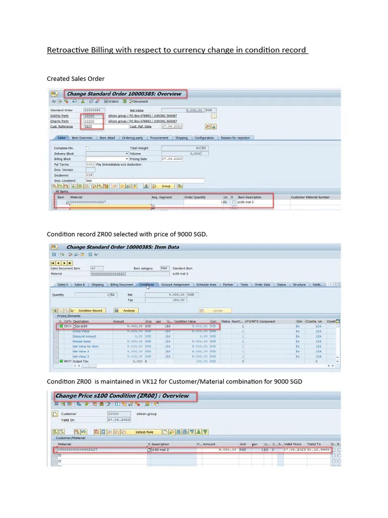 Retroactive Billing With Respect To Currency Change in Condition Record