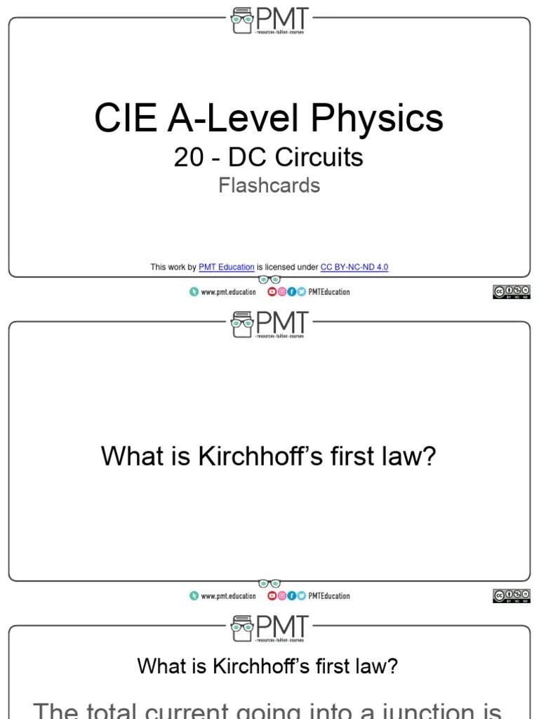 Flashcards 20 DC Circuits CIE Physics ALevel Download Free PDF