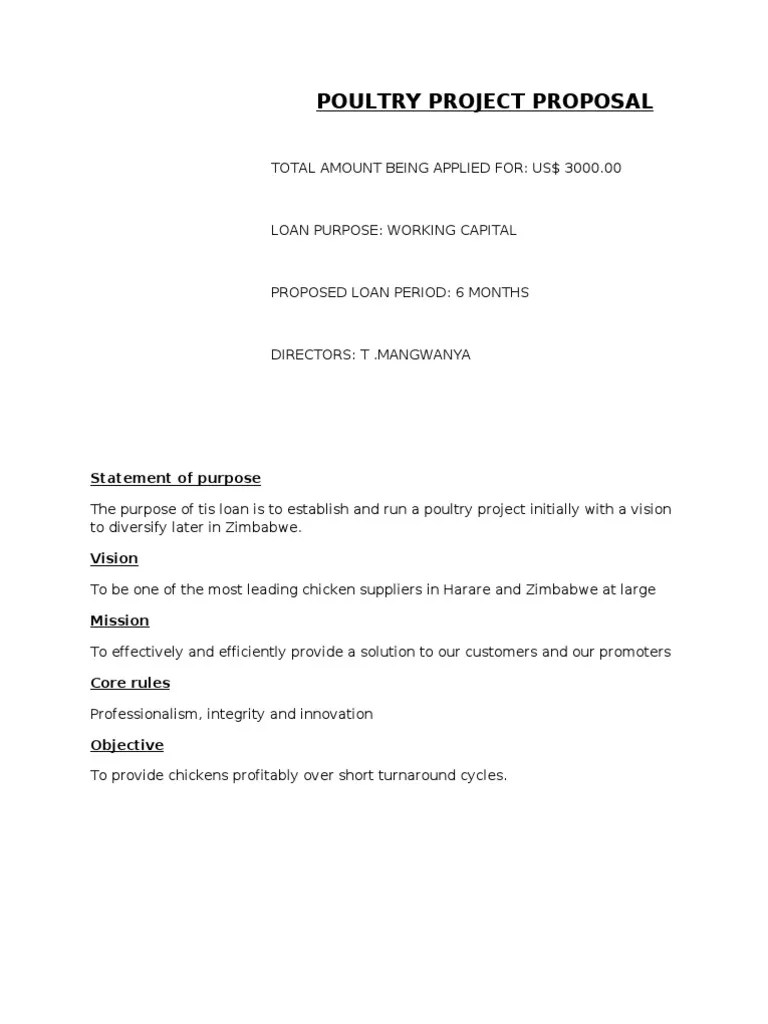 Poultry Project Proposal PDF Farms Agriculture