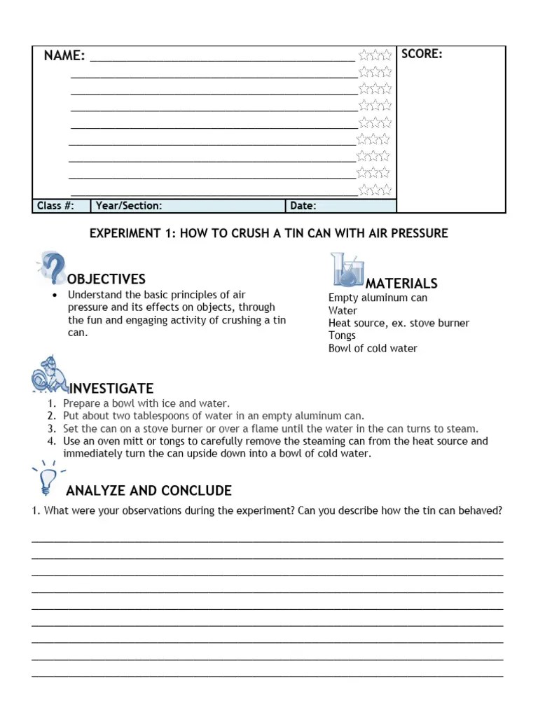 Rinhs Science 8 3rd Experiment 1 How To Crush A Tin Can With Air