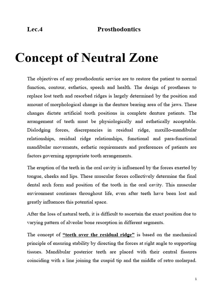 Lec 4 Neutral Zone PDF Dentures Tongue