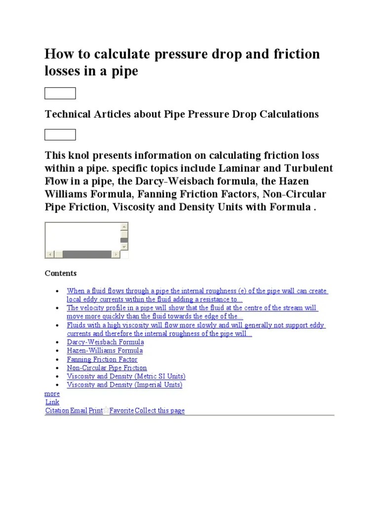 How to Calculate Pressure Drop and Friction Losses in a Pipe Reynolds
