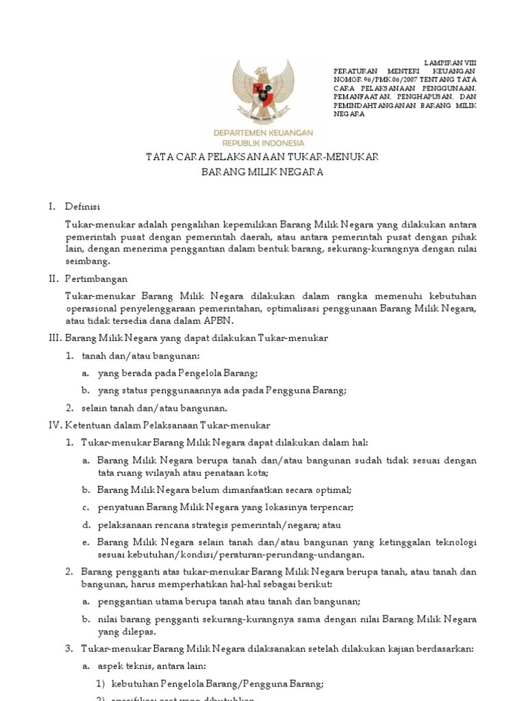 Lampiran Viii Peraturan Menteri Keuangan NOMOR 96/PMK.06/2007 TENTANG