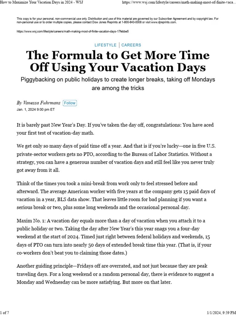 How To Maximize Your Vacation Days in 2024 WSJ PDF Vacation
