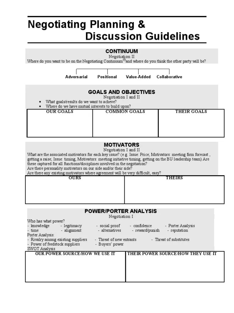 Negotiation Planning+Guide+Questions Negotiation Business