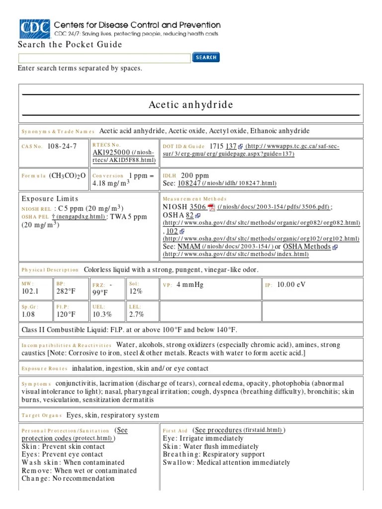 CDC NIOSH Pocket Guide To Chemical Hazards Acetic Anhydr PDF