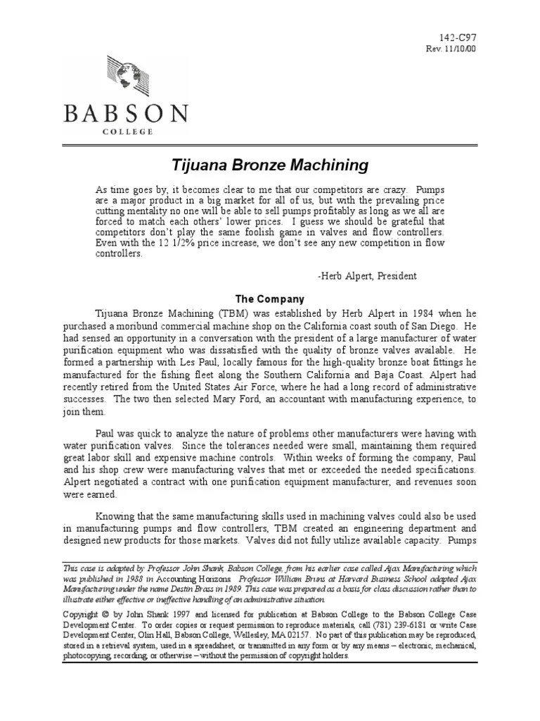 Tijuana Bronze Machining | PDF | Cost Accounting | Gross Margin
