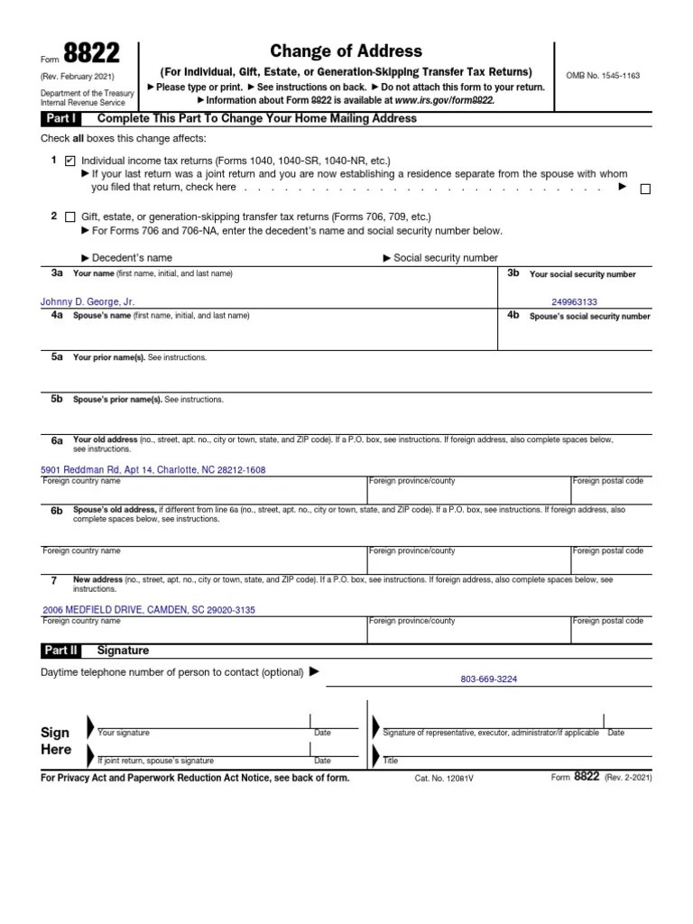 Change of Address Complete This Part To Change Your Home Mailing