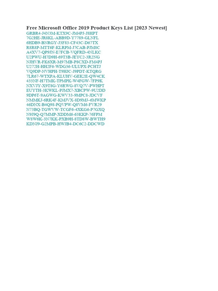 Free Microsoft Office 2019 Product Keys List PDF