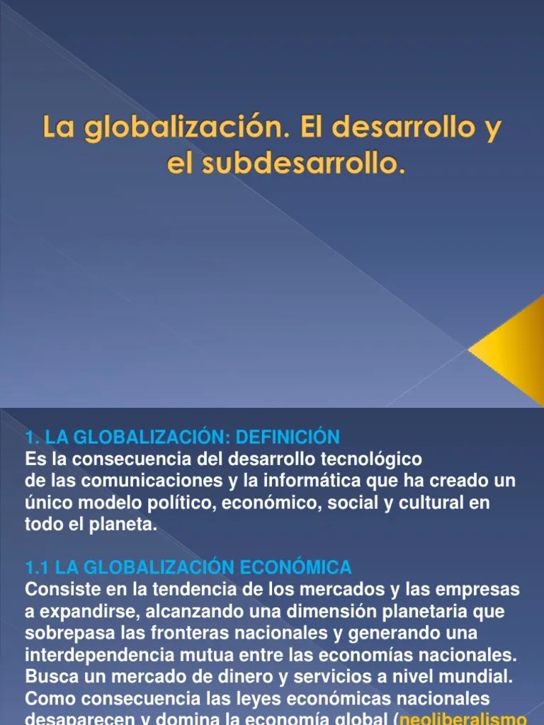 Tema 4. GlobalizaciÃ³n Desarrollo y Subdesarrollo Ãndice de Desarrollo