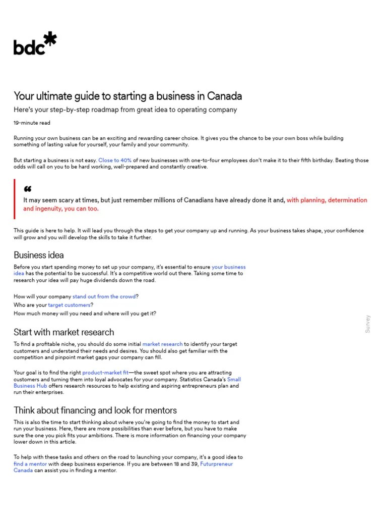 How To Start A Business in Canada Step by Step Guide BDC Ca PDF