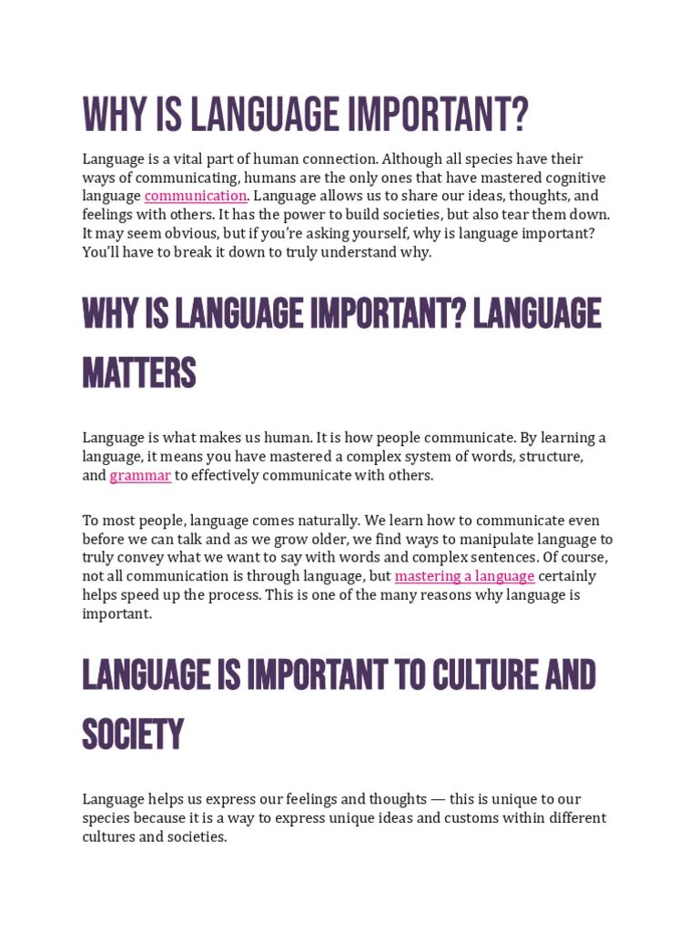 Why Is Language Important Download Free PDF Communication Human