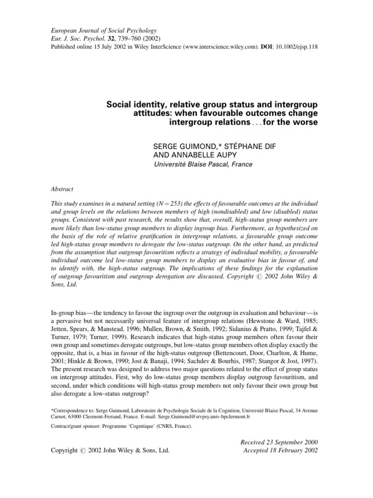 Social Identity, Relative Group Status and Intergroup Attitudes When