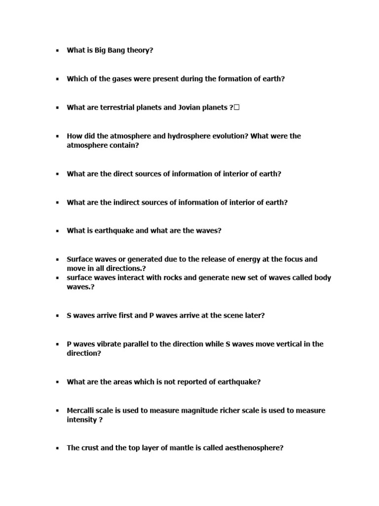 Geography Questions Revision PDF Rock (Geology) Redshift