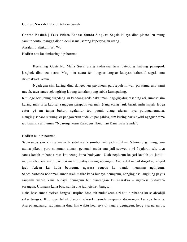 Contoh Pidato Bahasa Sunda Singkat Brainly
