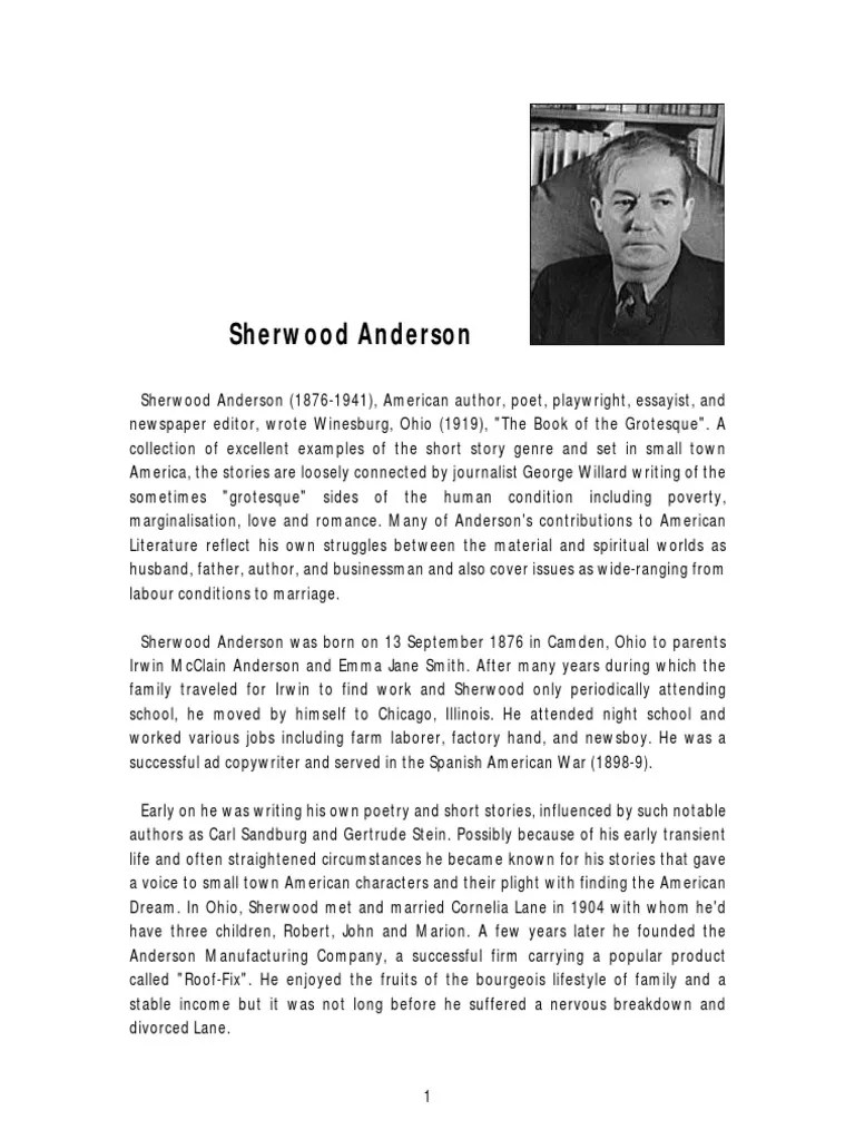 Sherwood Anderson Biography PDF Sherwood Anderson Works