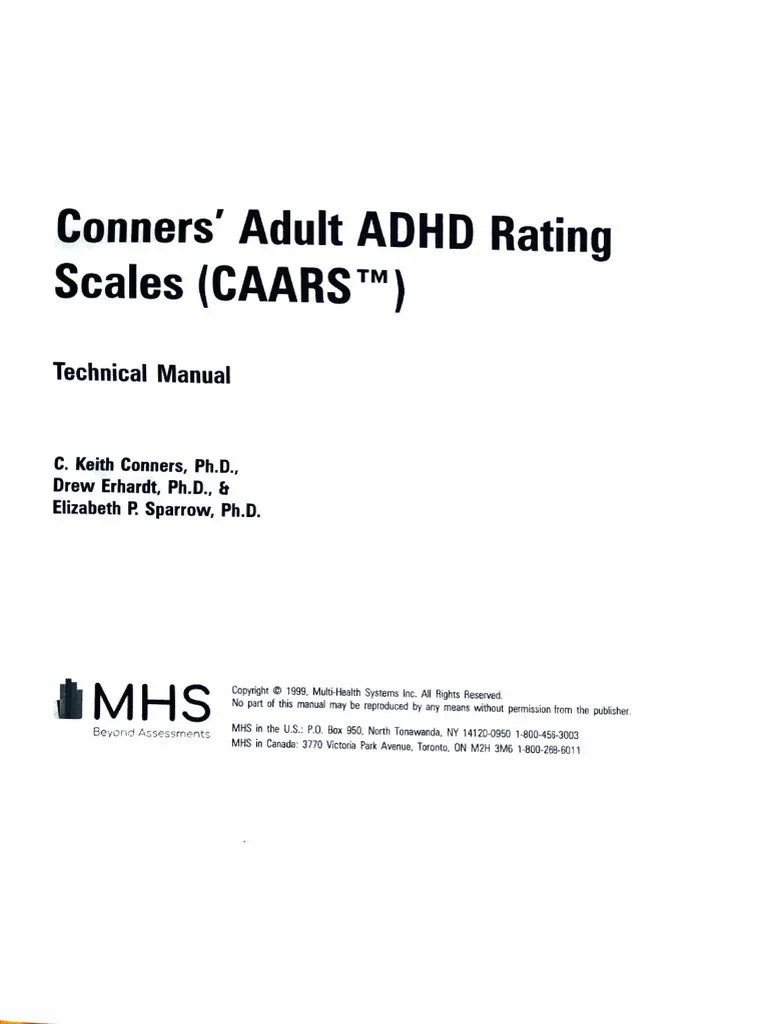 CAARS Adult ADHD Rating Scales Technical Manual PDF Attention