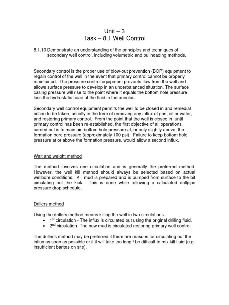 3.8.1.10 Secondary Well Control | PDF | Chemical Engineering
